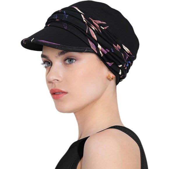 Women\'s Viscose Chemo Headwear Newsboy Cap Fall Winter Hat with Pink Ribbon